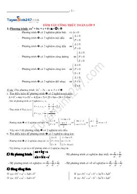 Tóm tắt công thức Toán Lớp 9